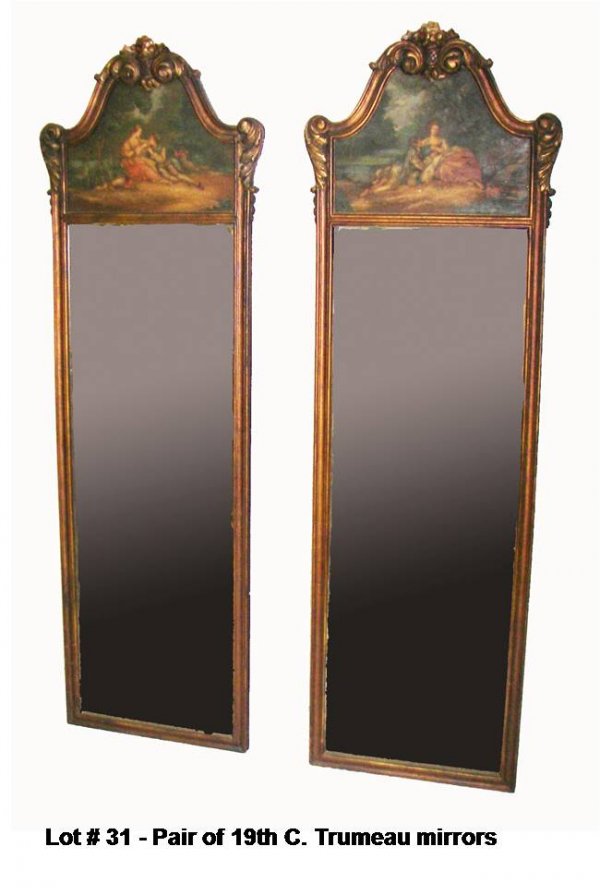 Pair of 19th C. Trumeau mirrors: Pair of 19th C. Trumeau mirrors