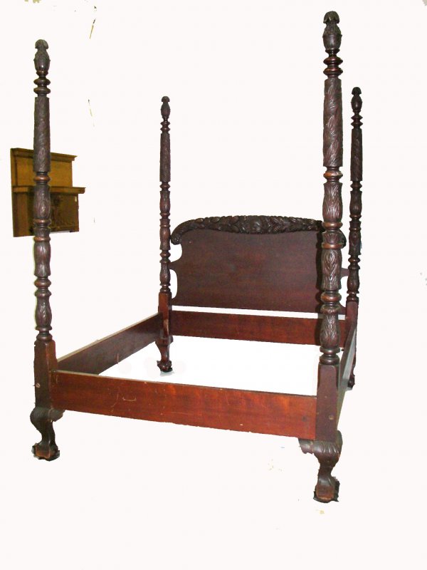 Early 19th C. acanthus carved 4 poster bed: Early 19th C. acanthus carved 4 poster bed
