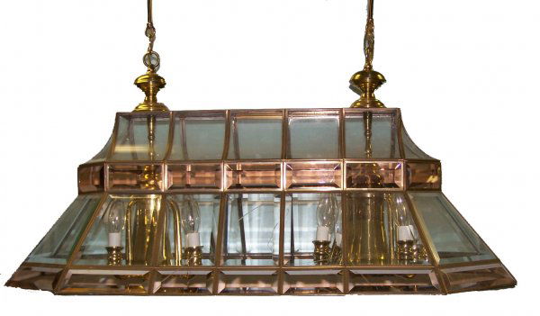 Beveled glass panel pool room light fixture: Beveled glass panel pool room light fixture