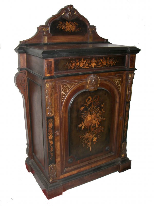 Pottier & Stymus walnut rosewood credenza: Fine quality Pottier & Stymus walnut rosewood credenza with detailed inlay work - 59"h x 39"w x 19"d