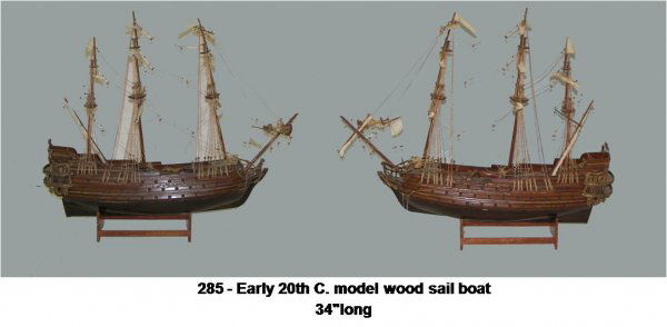 Early 20th C. model wood sail boat 34"long: Early 20th C. model wood sail boat 34"long