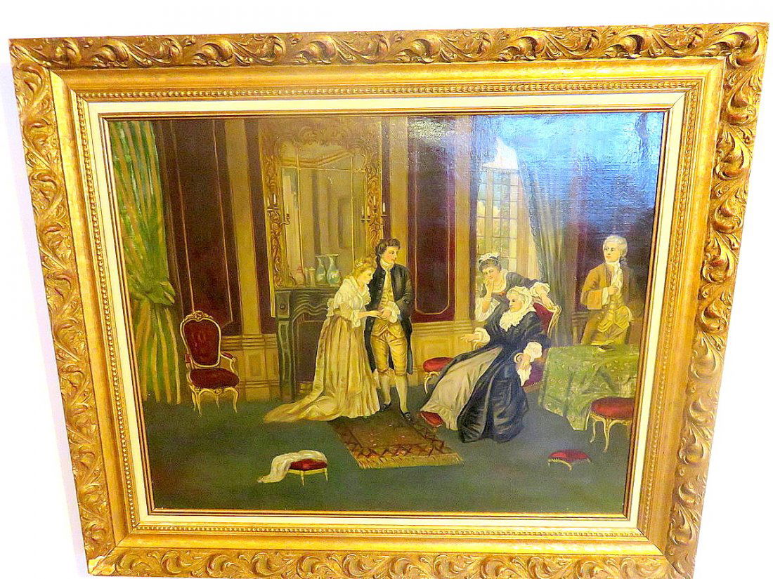 Large British Tea Party Oil Painting - Beautiful Frame (1 of 5)