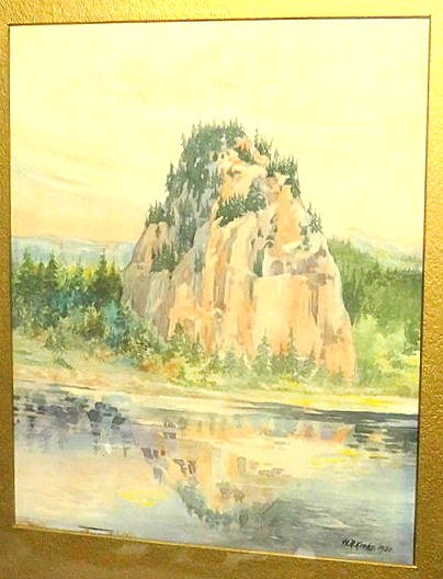 H.R. Krebs - 1922 Watercolor Castle Rock Columbia River (1 of 5)