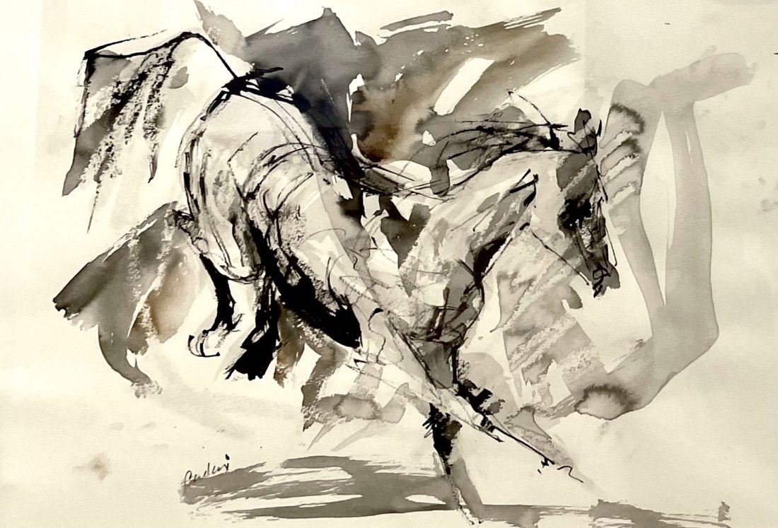 Débora Cardeci (b.1964 Argentinian) "Prance": Artist: Débora Cardeci (b.1964 Argentinian) Subject: Horse prancing Medium: Ink Date: Unknown Size: Unframed: 11.5" x 16.5" Framed: 23.75" x 28.75" Provenance: