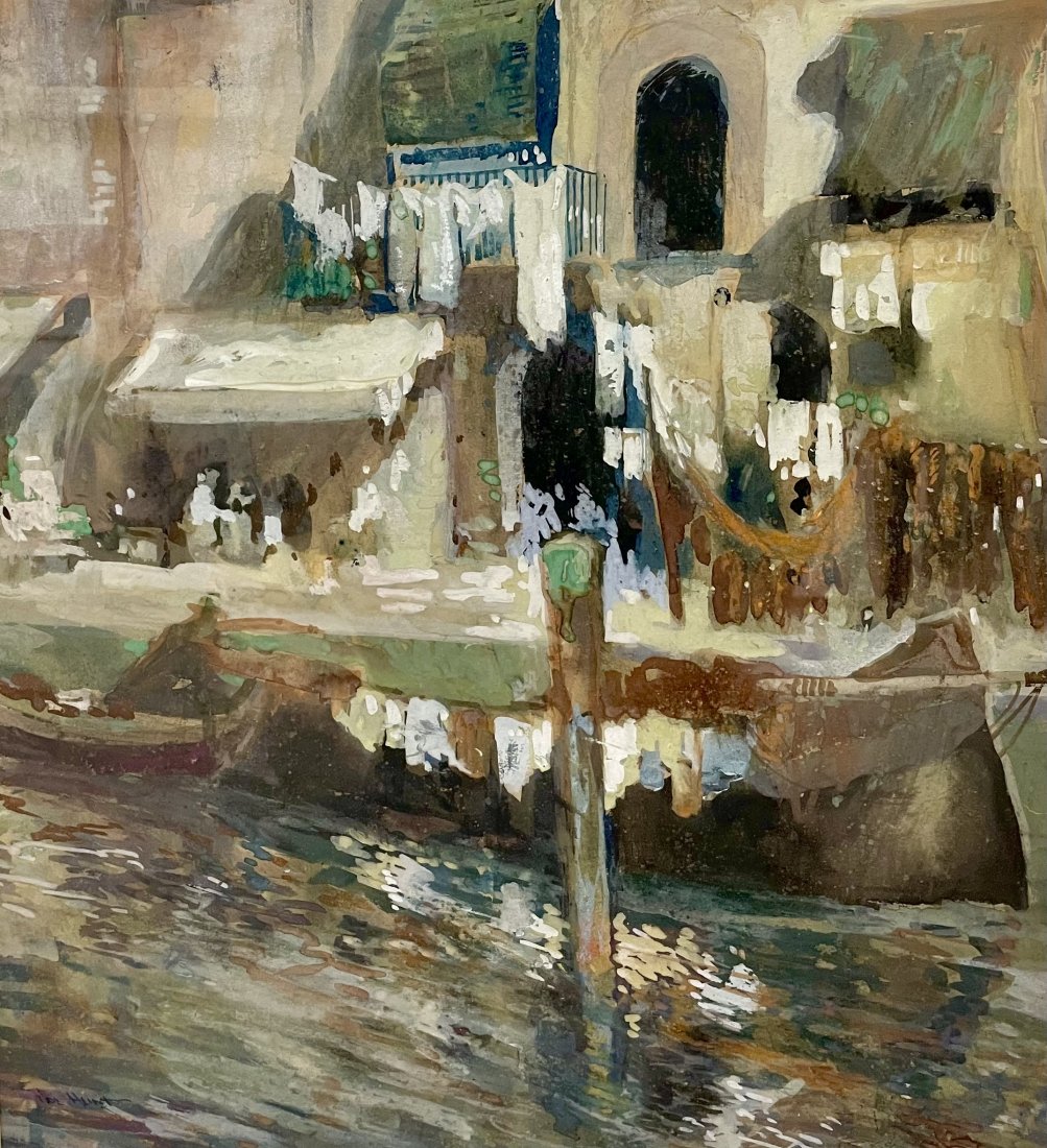 Watercolour of a Venetian Street Scene; Illegible Signature (1 of 4)