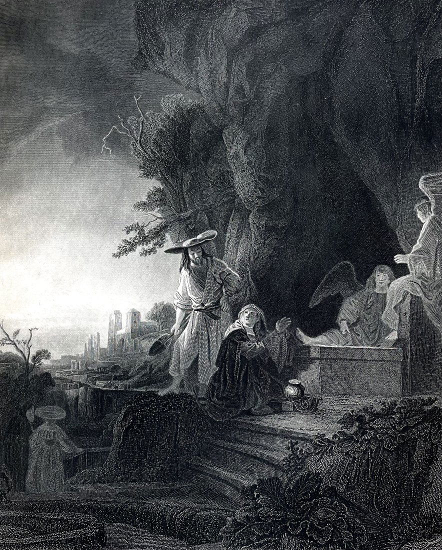 Gustave Lévy (1819-1894 French) "Touch me Not" c.1857: Artist: Gustave Lévy (1819-1894 French) Subject: Christ appearing to Mary Magdalene after his resurrection Medium: Engraving Date: 1857 Size: Image: 7.5" x 9.25" Paper: 9.2