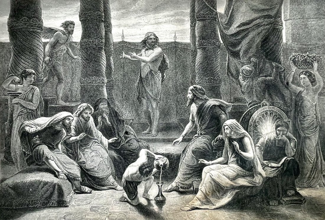 Herbert K. Bourne (1825-1907 English) "Job and his Friends" c.1854: Artist: Herbert K. Bourne (1825-1907 English) Subject: Job and his Friends Medium: Engraving Date: 1854 Size: Image: 7" x 10" Paper: 9.25" x 13.5" Provenance: