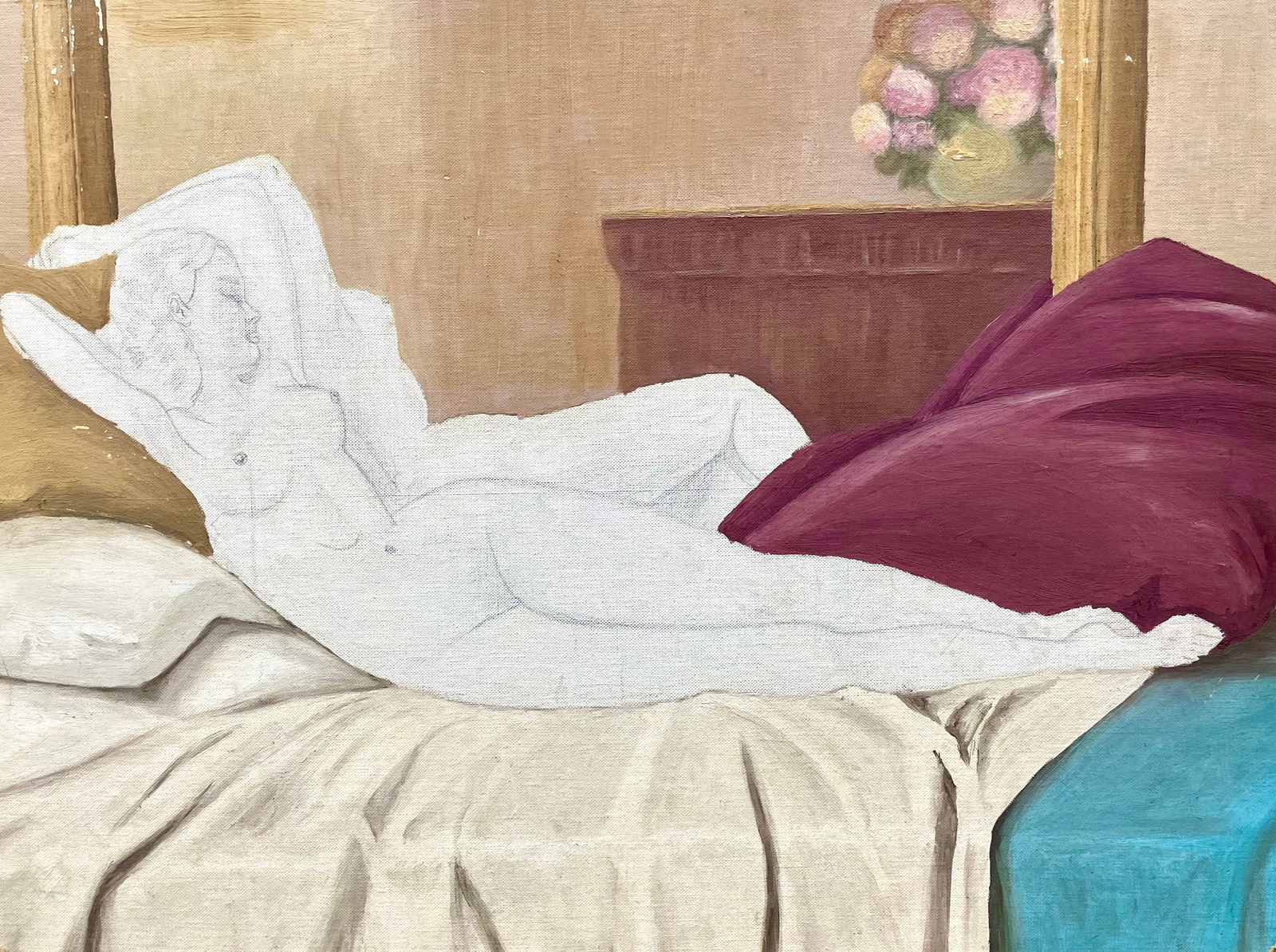 Unfinished Reclining Nude by Unknown Artist: Artist: Unknown artist Subject: Reclining nude Medium: Oil Date: Unknown Size: 18" x 24" Provenance: Sigvaldason Fine Art