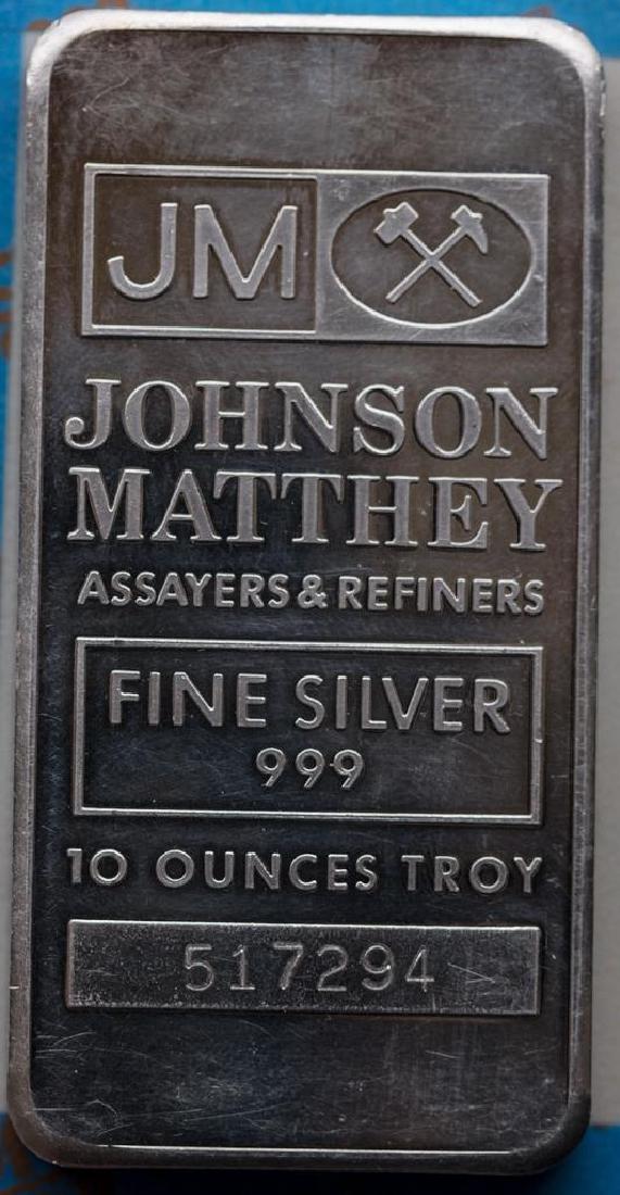 Johnson Matthey 10 Troy Oz .999 Silver Bar (1 of 2)
