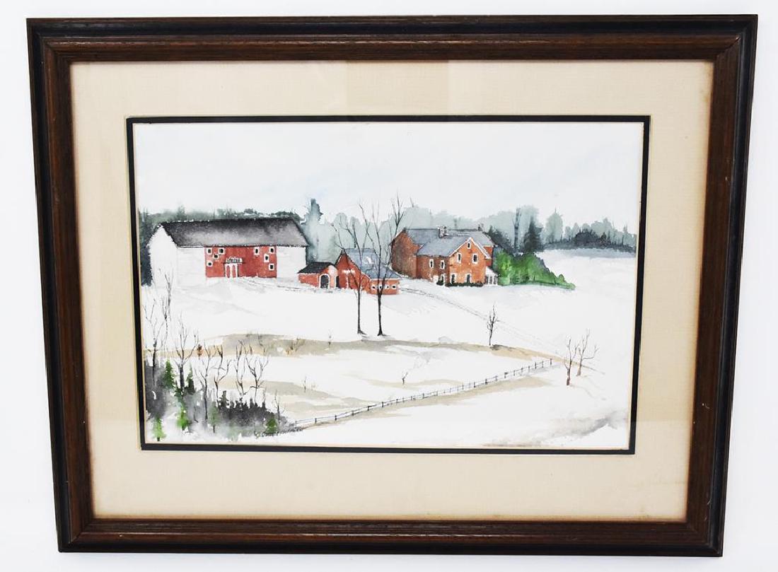 Garth's Auction barn Connie Hoffman Watercolor: Watercolor by Connie Hoffman, Delaware Ohio of the barn at Stratford and the Meeker home, watercolor 8" x 12", frame is 13" x 16"