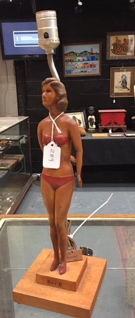 Carved wooden lamp of a woman (1 of 7)