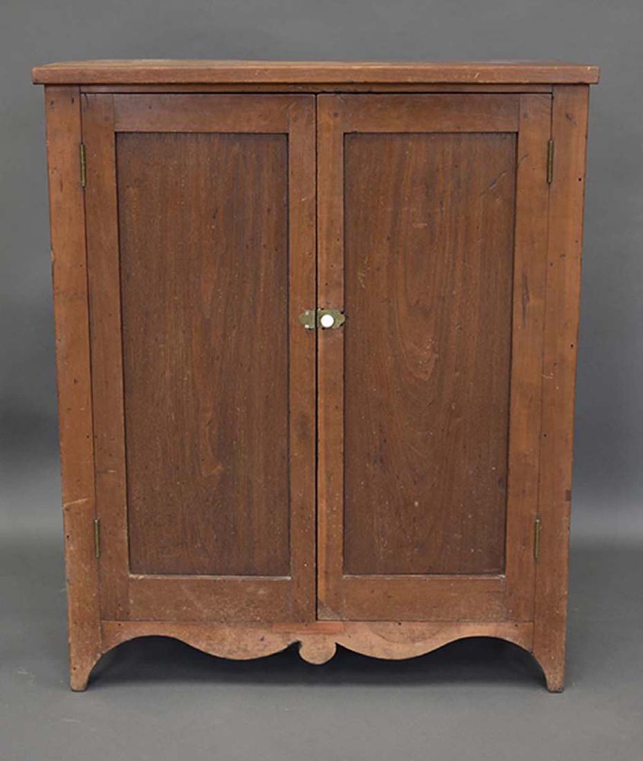 1800's Cherry And Walnut 2 Door Child's Cupboard