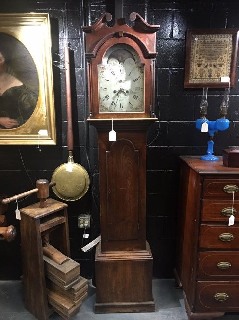 1700's William Barrow Rofs Walnut Grandfather Clock: Early William Barrow Rofs Walnut Grandfather Clock. Sun and Moon Dial. Measures 83" Tall. Packaging, Insurance, Handling, Shipping is done in house and is 300.00 for this item in the continental U.S.