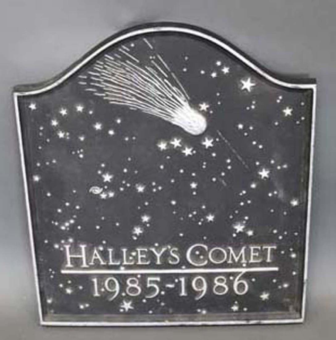 Cast Iron Haley's Comet Plaque: Cast Iron Haley's Comet Plaque. Measures 21.5" x 19". Packaging, Insurance, Handling, Shipping is done in house and is 120.00 for this item in the continental U.S. Or you are welcome to pick up in per