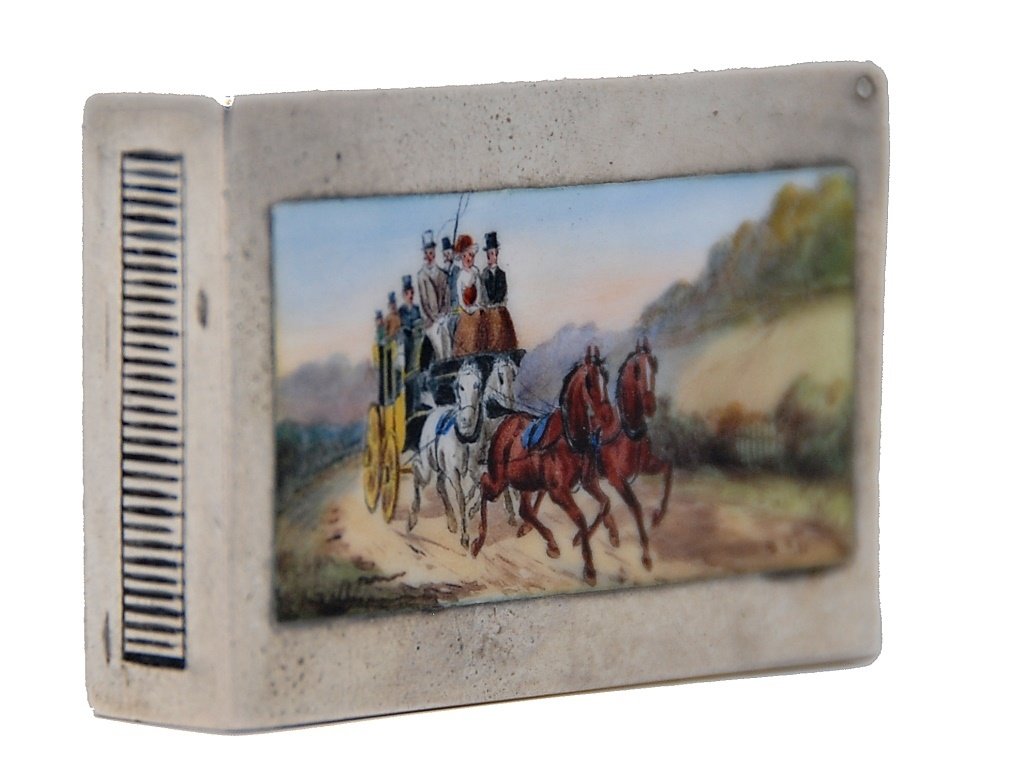 Sterling Silver Enameled Coach Scene Match Case (1 of 5)