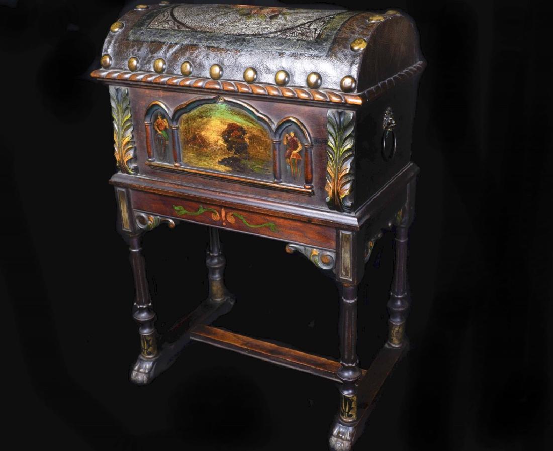 Paint Decorated Tooled Leather Humidor (1 of 13)