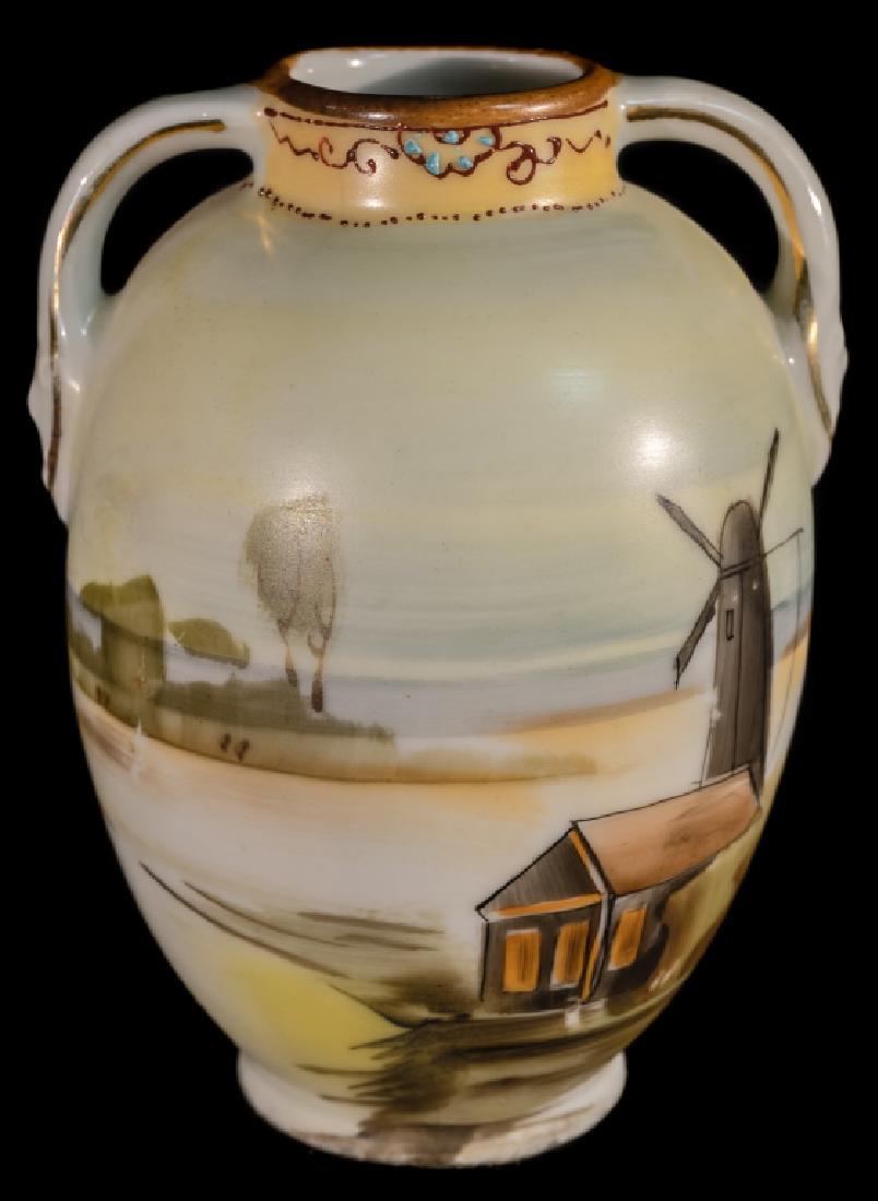 Hand Painted Nippon Windmill Scene Vase: Hand Painted Nippon Vase Scenic Windmall. Packaging, Insurance, Handling And Shipping Are Done In House And Is 45.00 For This Item In The Continental U.S. Or You Are Welcome To Pick Up In Person Or Ma
