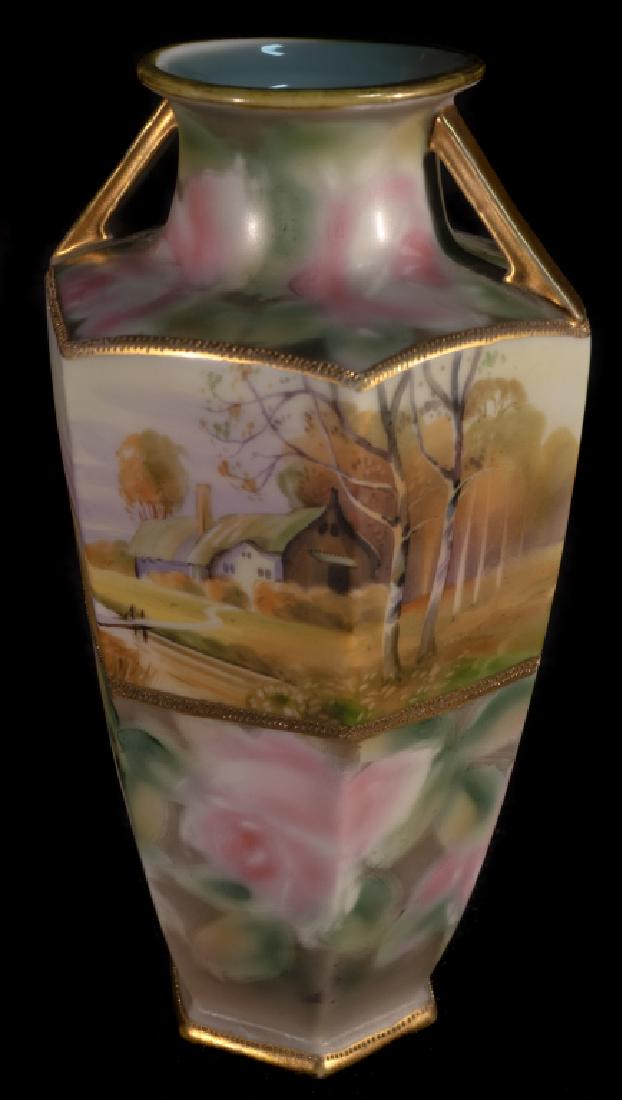 Hand Painted Nippon Farm Scene Vase: Hand Painted Nippon Vase Scenic Farm. Packaging, Insurance, Handling And Shipping Are Done In House And Is 45.00 For This Item In The Continental U.S. Or You Are Welcome To Pick Up In Person Or Make Y