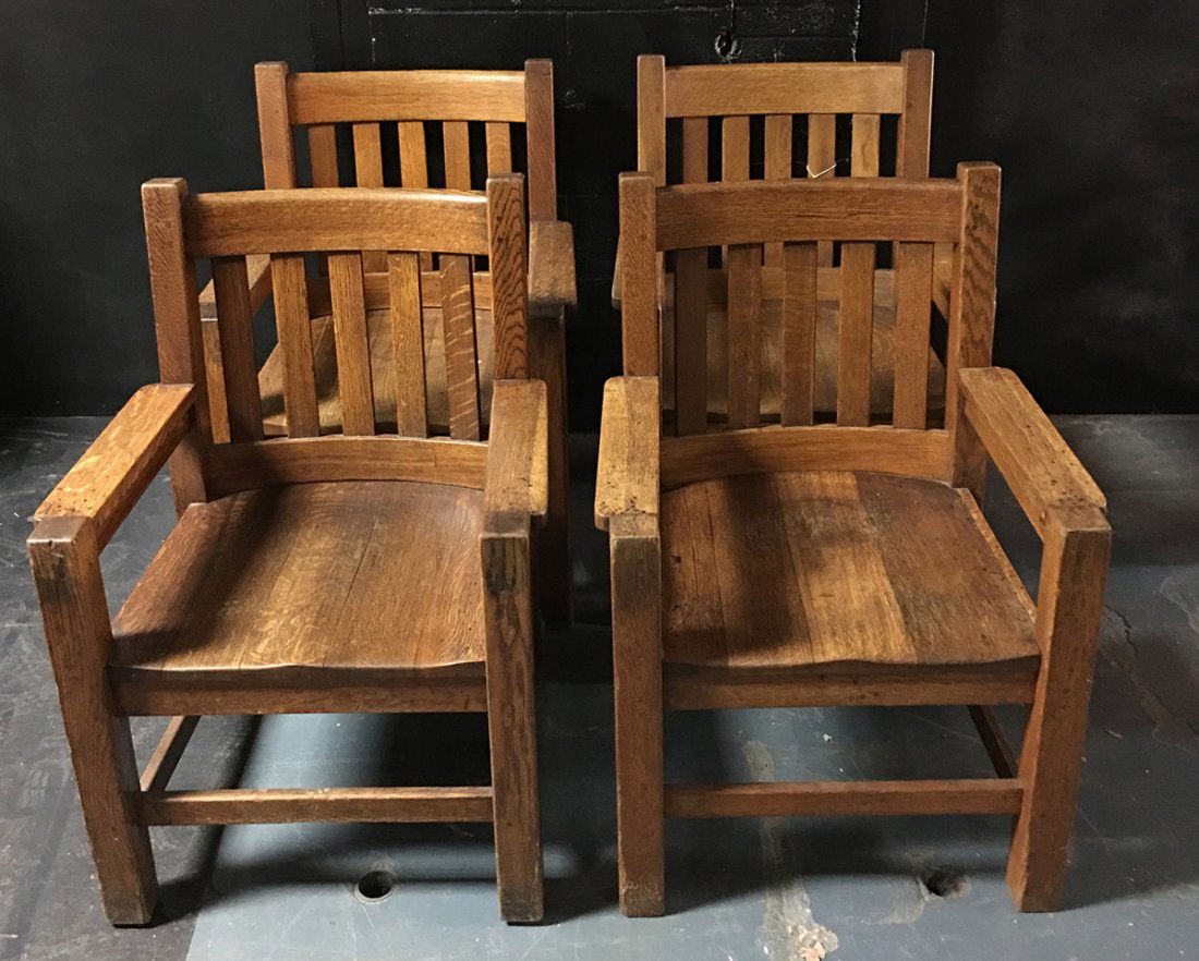 4 Antique Arts & Crafts Mission Oak Armchairs (1 of 5)