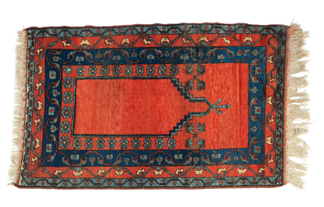 Original Antique Hand Knotted Prayer Oriental Rug: Good condition with normal wear. Please Email or call for a detailed condition report. The absence of a condition statement does not imply that the lot is in perfect condition or completely free from 