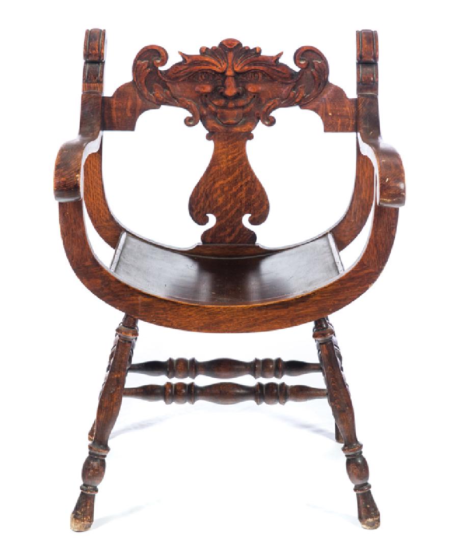 American Oak Man of the North Wind Chair: Good condition with normal wear. Please Email or call for a detailed condition report. The absence of a condition statement does not imply that the lot is in perfect condition or completely free from