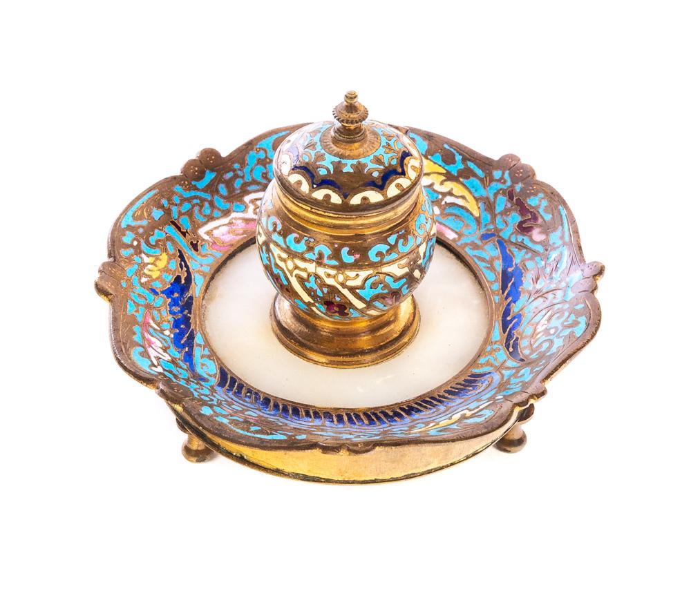 Champlevé Enamel Bronze Inkwell (1 of 6)