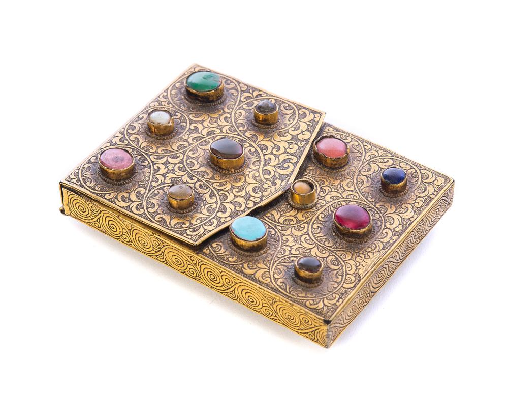 Brass Cigarette case with cut polished stones (1 of 4)