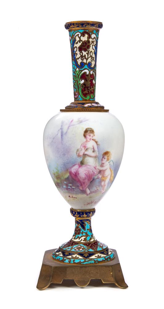 Sevres Porcelain and Champlevé vase artist signed A. (1 of 5)