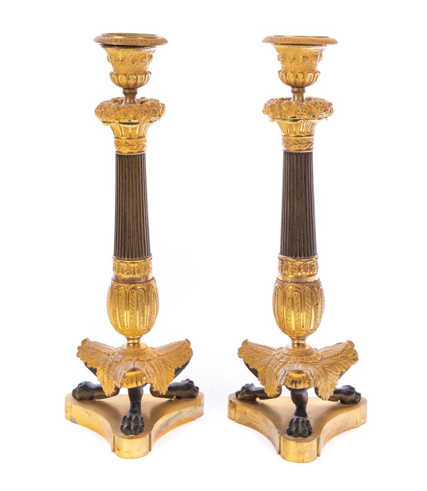 Pair of Empire Gilt Bronze Candlesticks (1 of 4)
