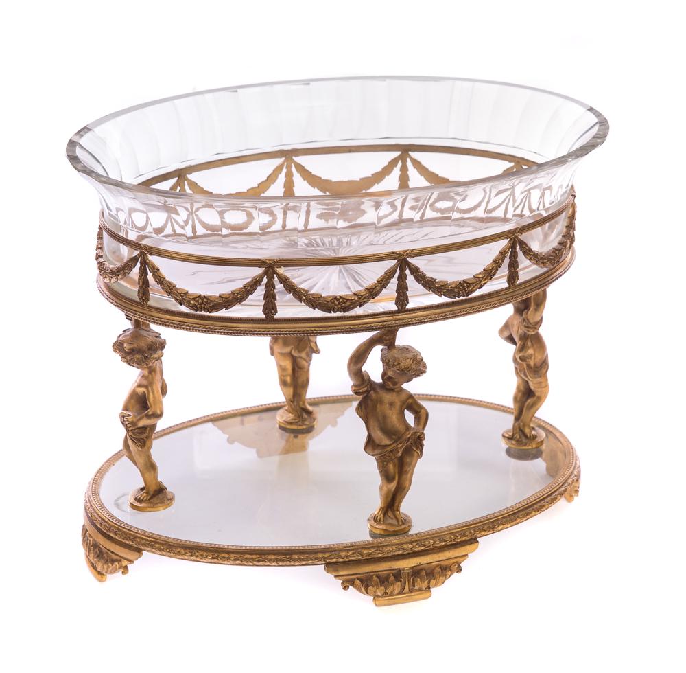 Gilt Bronze Figural Bronze and Glass Bowl: Gilt Bronze Figural Bronze and Glass Bowl