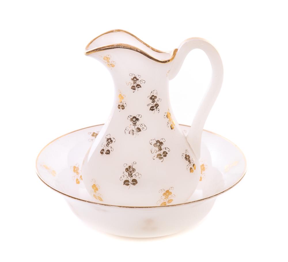 Victorian Opaline Art Glass Pitcher and Bowl: Victorian Opaline Art Glass Pitcher and Bowl