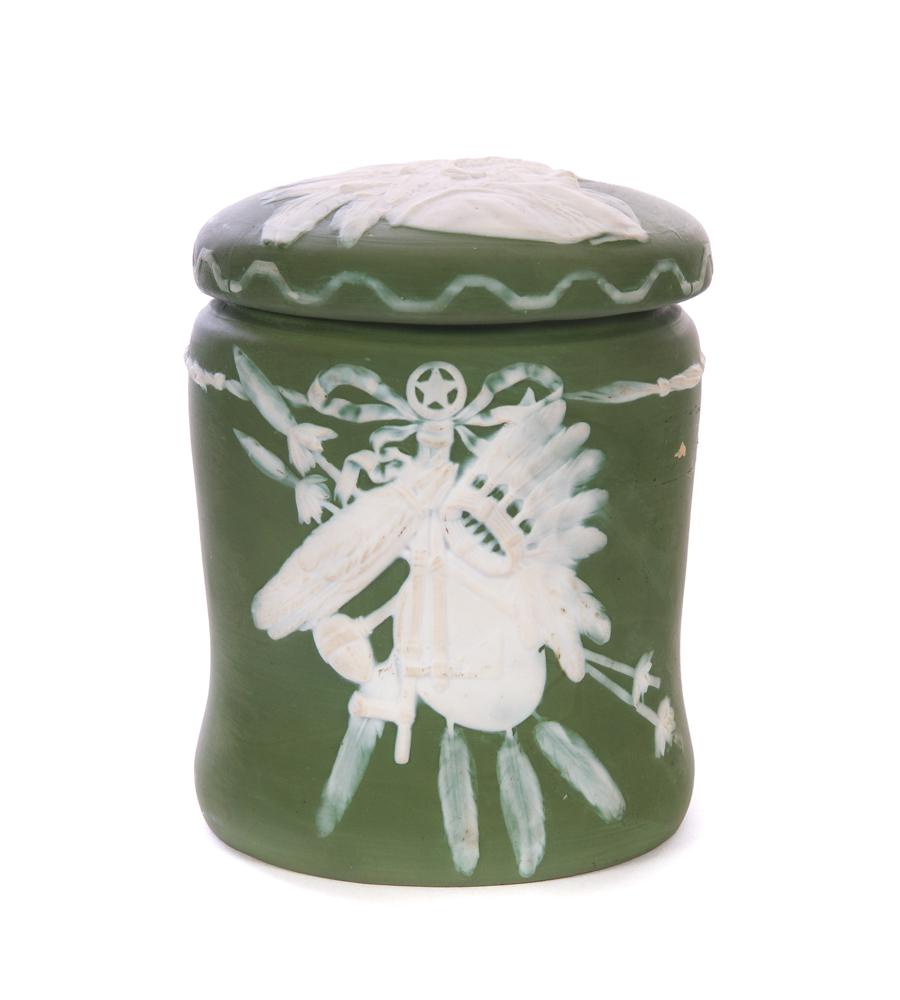 Gebruder Heubach Jasperware Indian Chief Tobacco Jar: Gebruder Heubach Jasperware Indian Chief Tobacco Jar