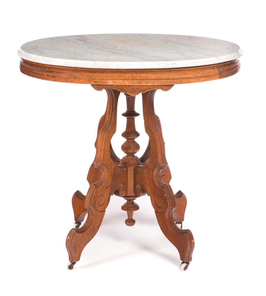 Walnut Victorian Oval Marble Table (1 of 4)