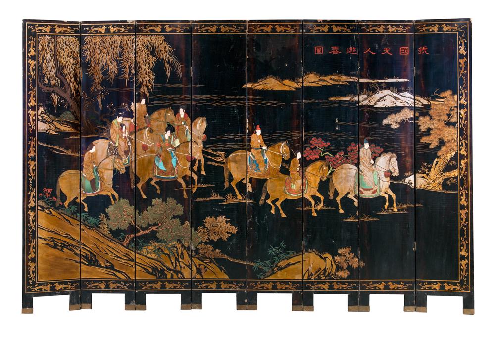 Chinese eight Panel Chinese Black Lacquer Folding (1 of 4)