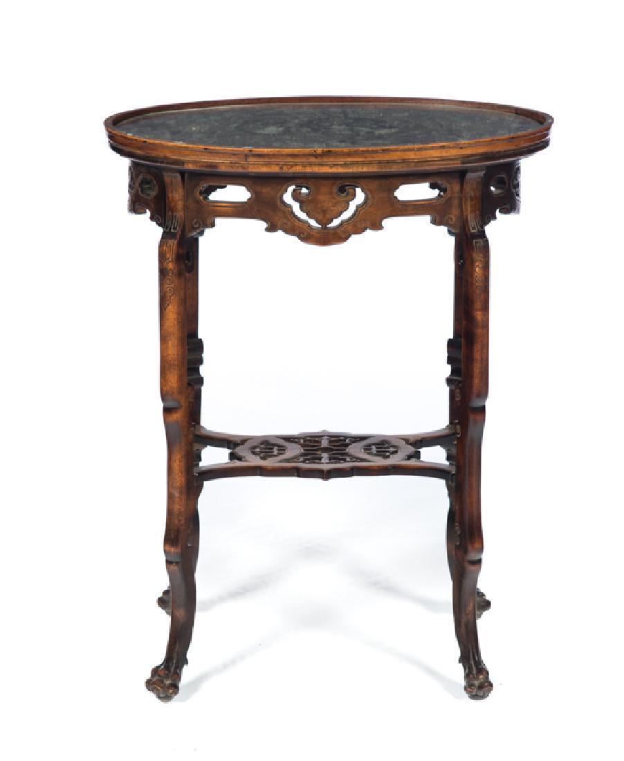 Chinese Harwood oval mother of pearl inland tea table (1 of 5)