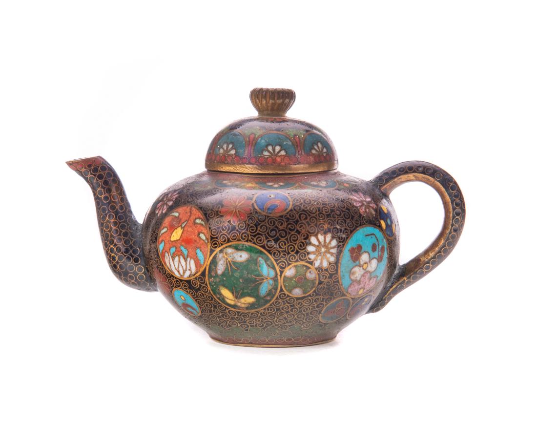 Japanese Cloisonne Aventurine Teapot: Japanese CloisonnÃ© Aventurine Tea Pot