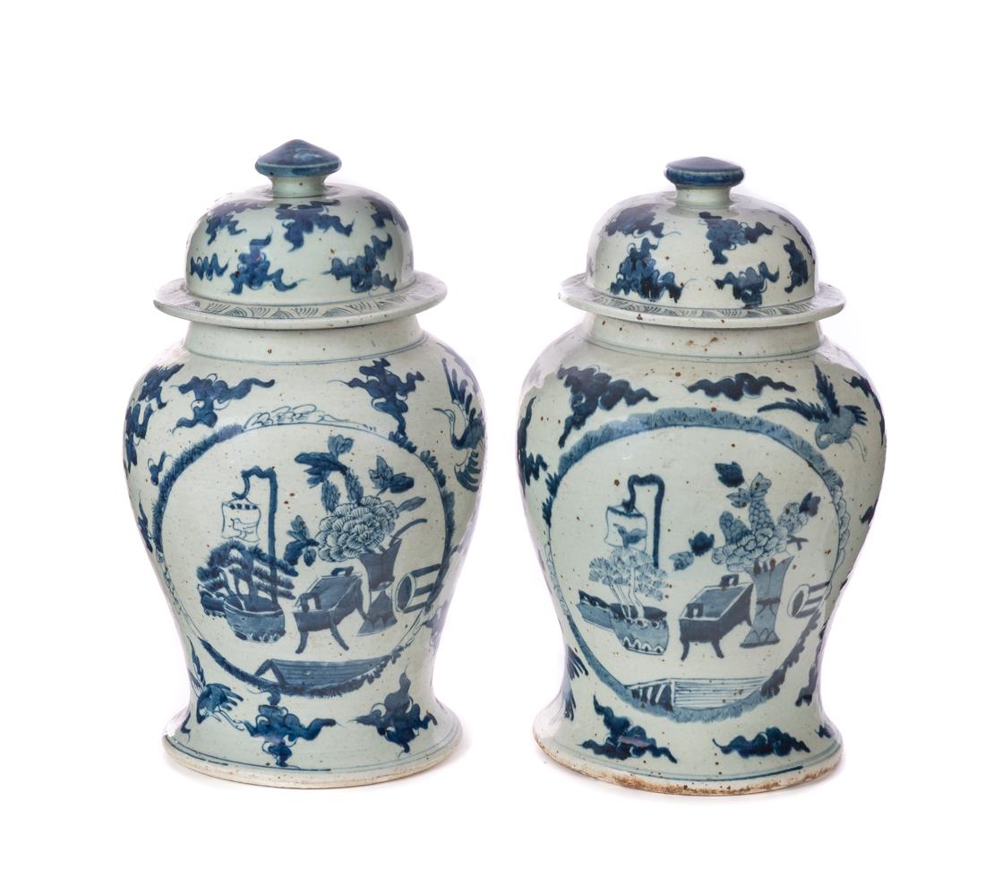 Pair of Blue & White Chinese Ginger Jars: Pair of Blue & White Chinese Ginger Jars
