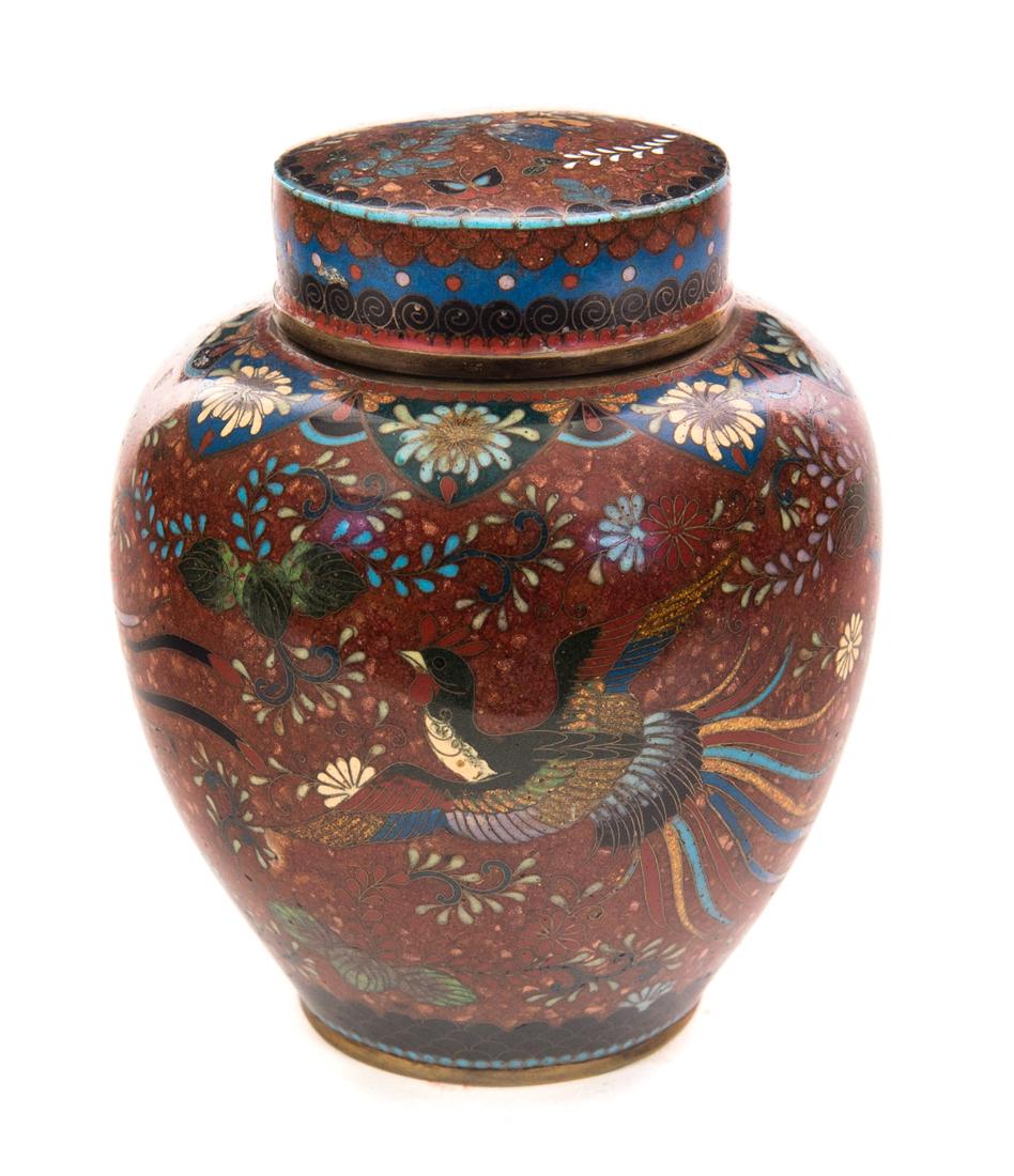 Japanese 3part Aventurine Cloisonne Jar (1 of 7)