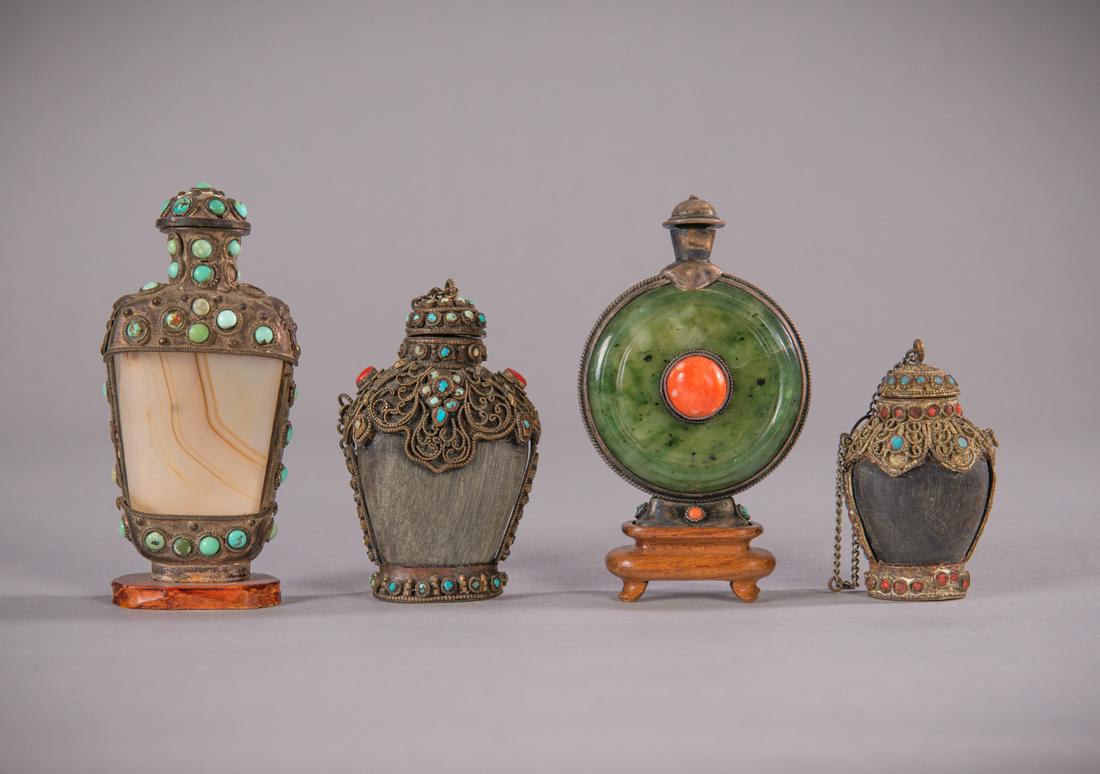 4 Silver Mounted Chinese Snuff  Bottles (1 of 9)