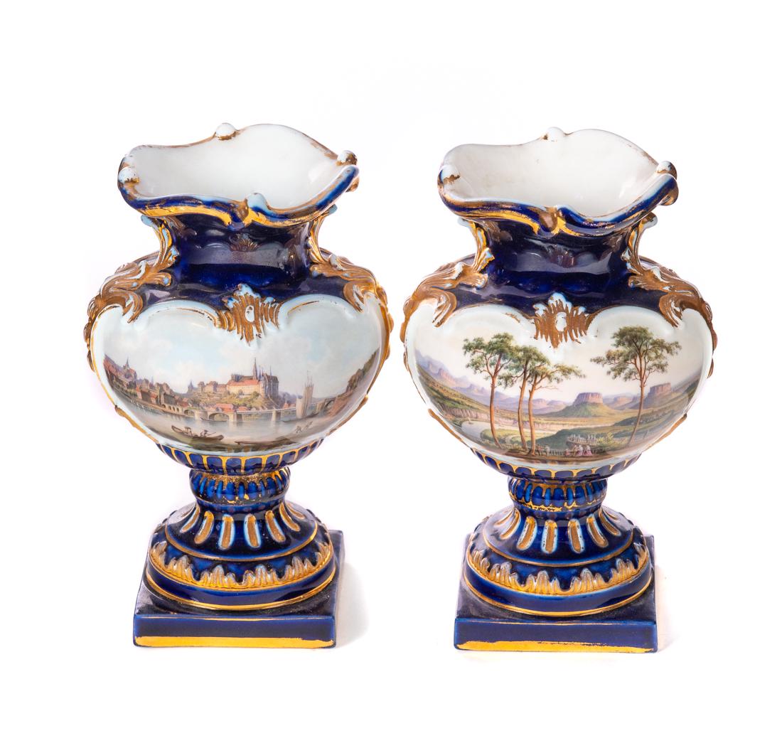Meissen Scenic Gilded Cobolt Urns (1 of 6)