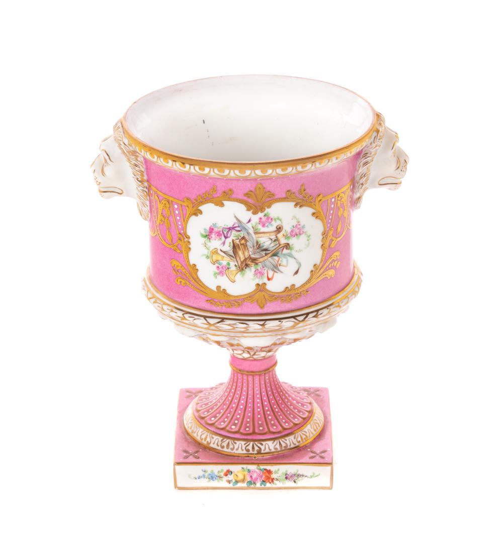 Handpainted Dresden Porcelain Lion Urn: Handpainted Dresden Porcelain Lion Urn
