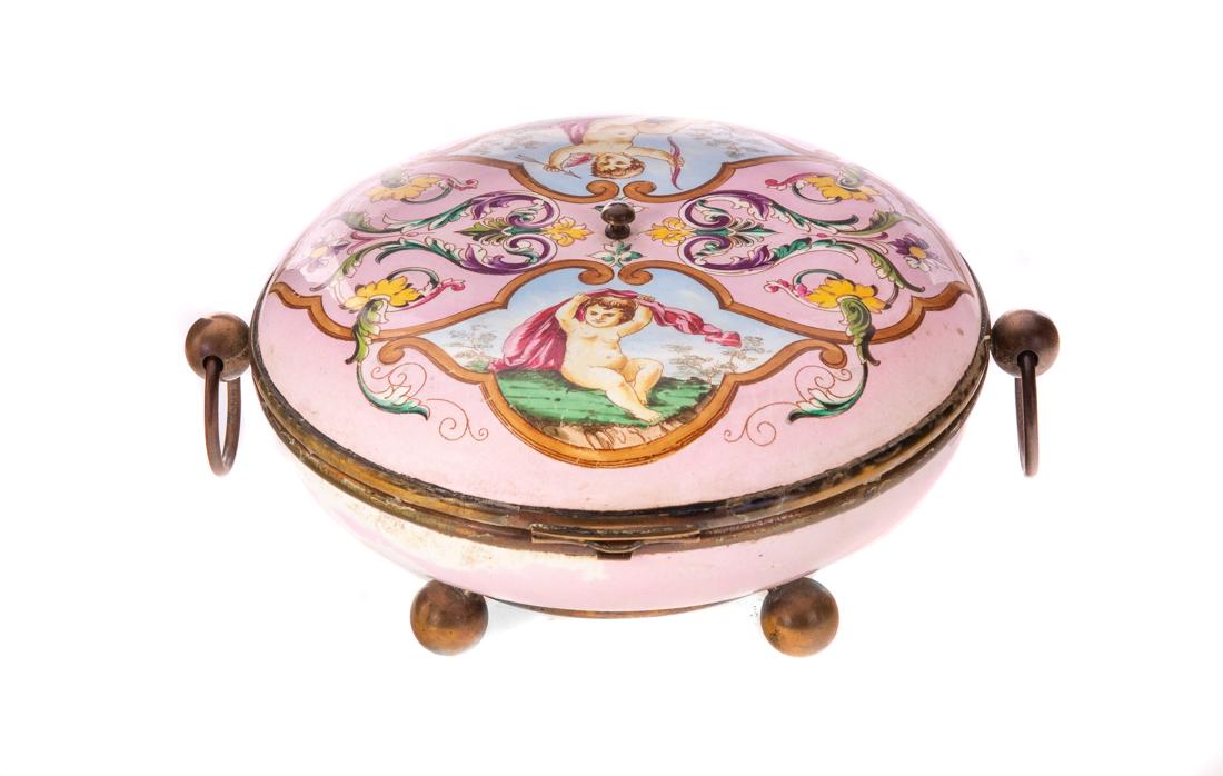 Porcelain Enamel Decorated Dresser Box with Bronze (1 of 4)