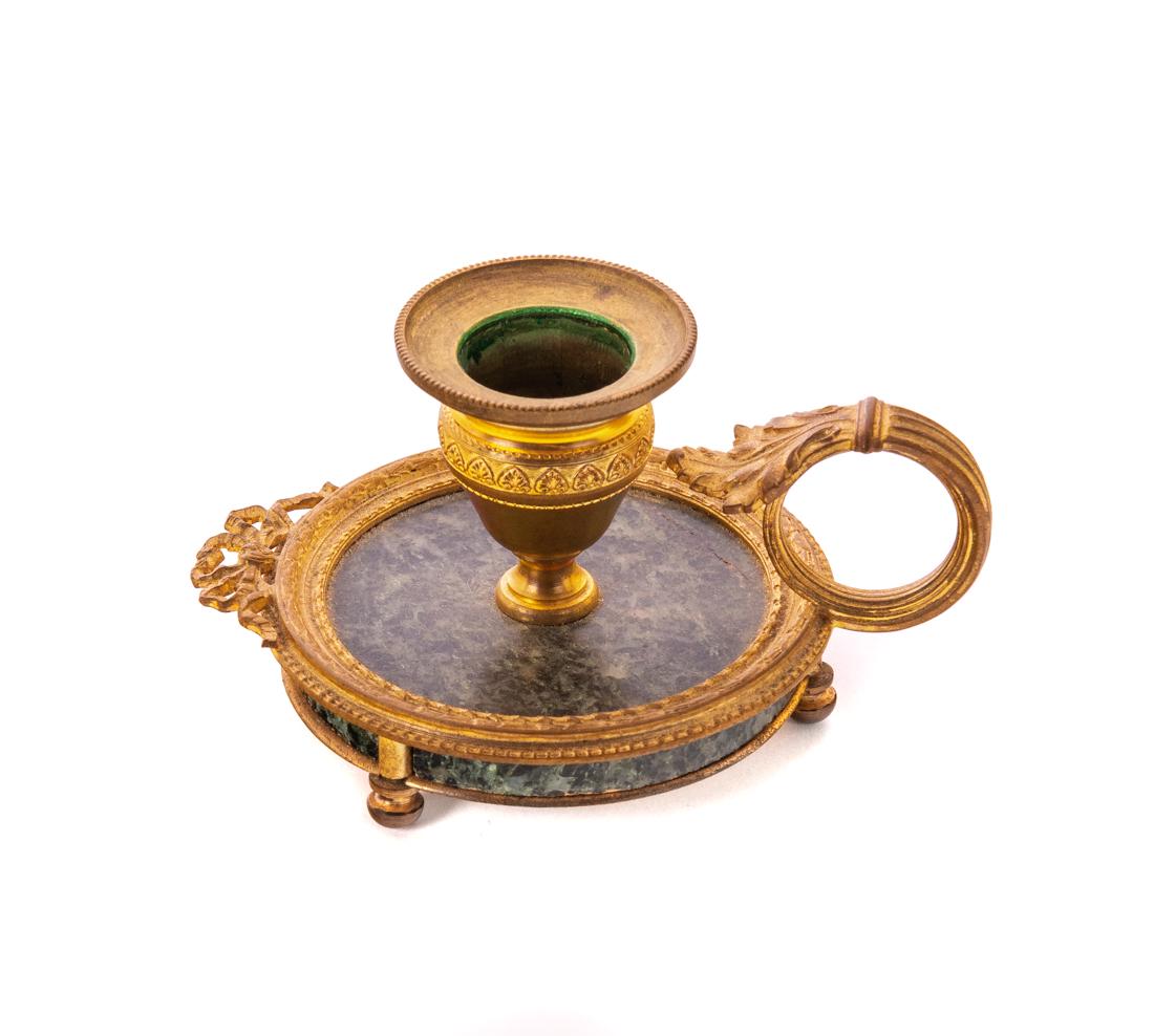 Bronze & Marble French Empire Chamberstick: Bronze & Marble French Empire Chamberstick