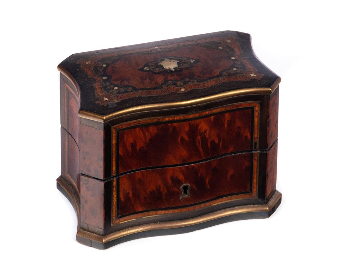 Inlaid Box With Three Cut Glass Fitted Bottles (1 of 5)