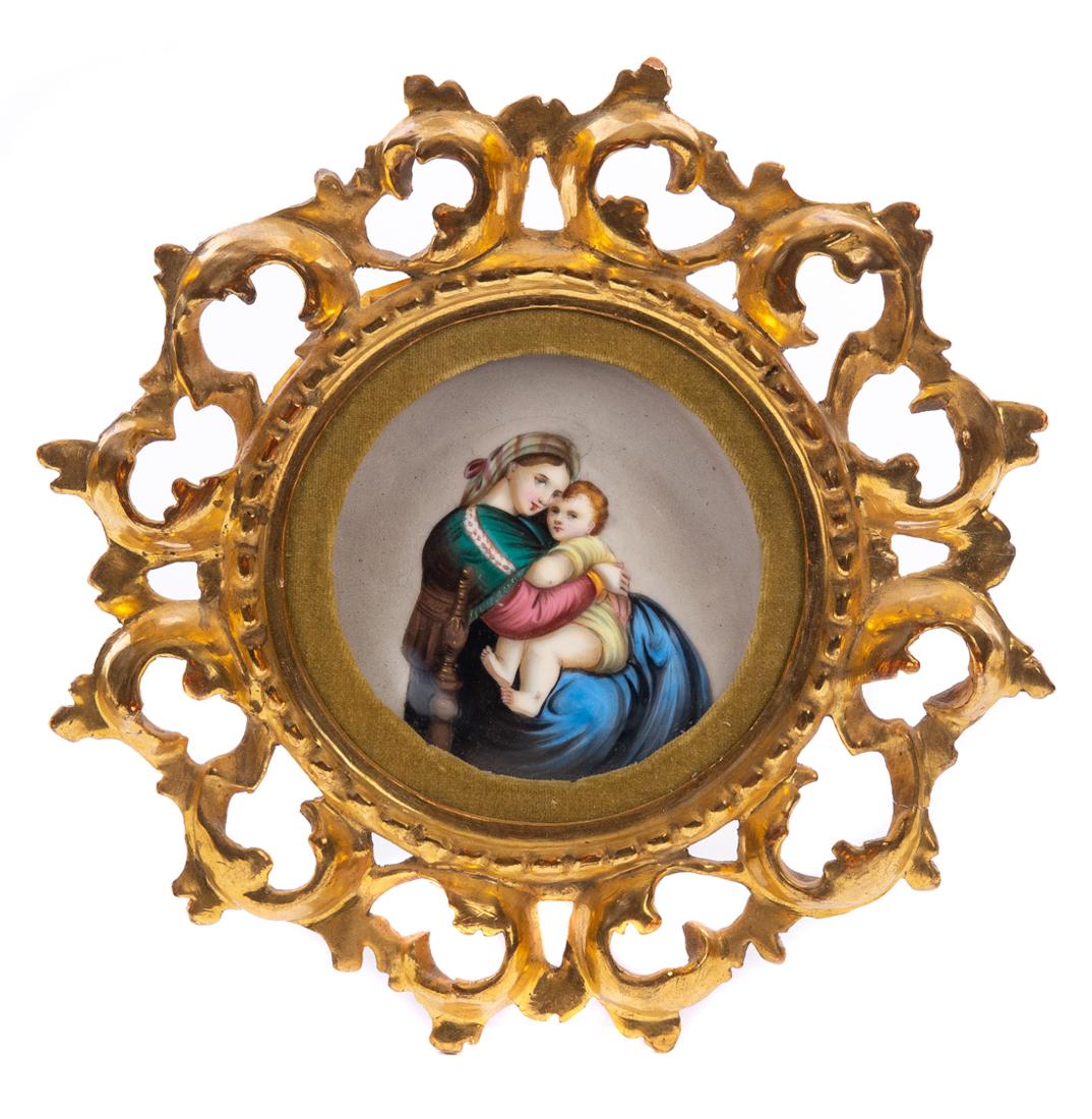 Painted Porcelain Plaque In Gold Gilded Frame Mother (1 of 4)