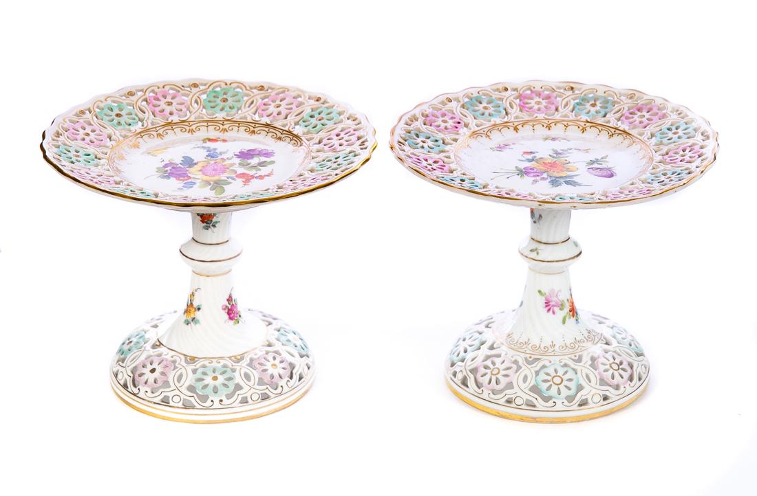 Pair Dresden Compotes Hand Painted (1 of 5)