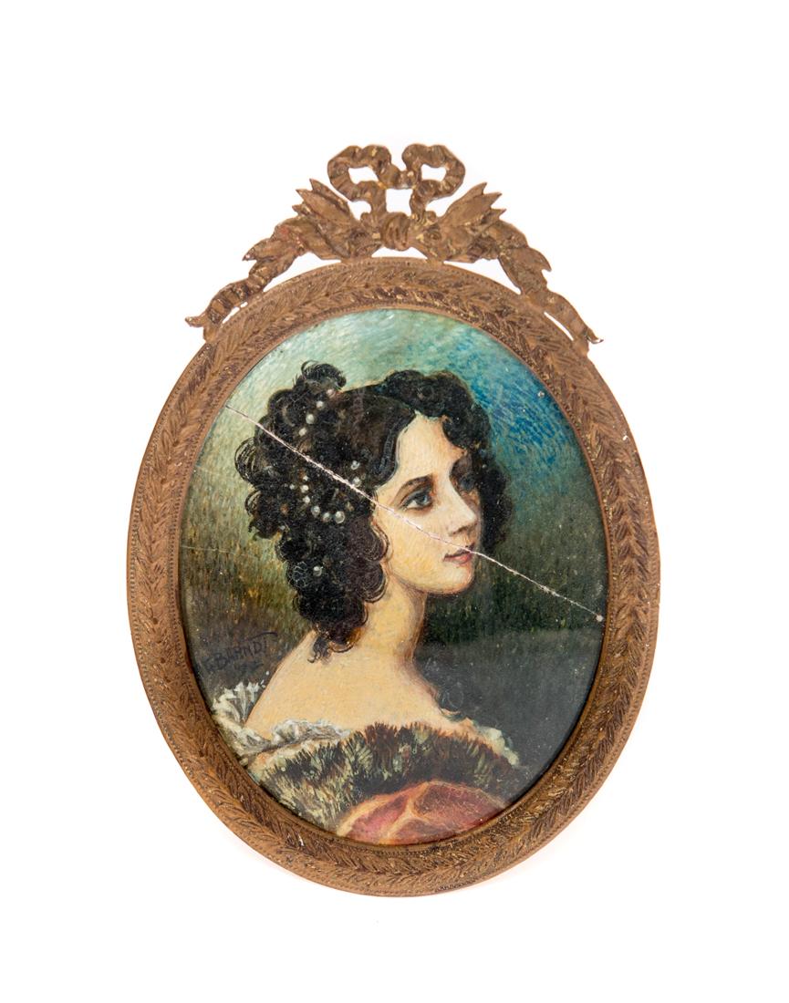 Miniature Painting Signed H. G. Barndt In Brass Frame: Miniature Painting Signed H. G. Barndt In Brass Frame