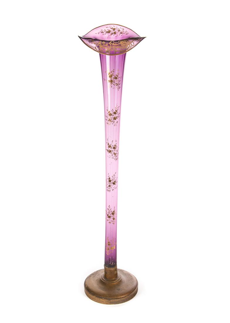  Moser Amethyst Cut Enameled Funeral Floor Vase (1 of 4)