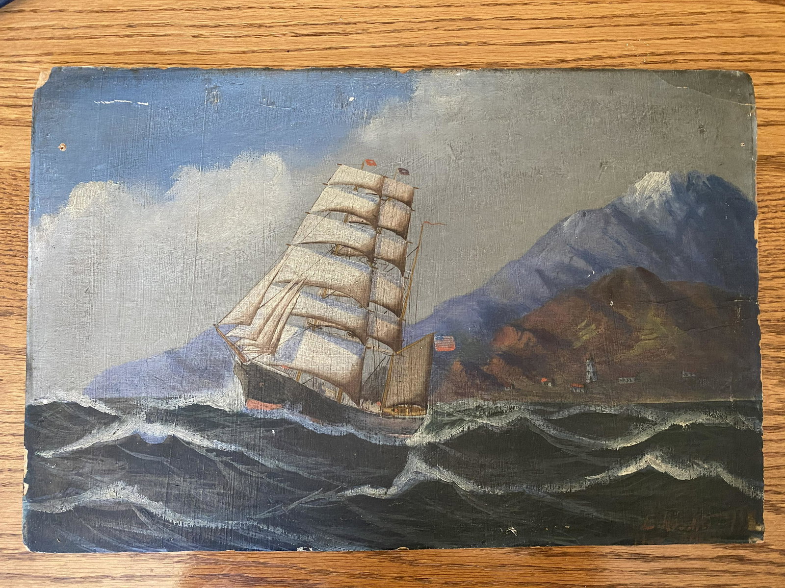 Wearly Americana Folk Art Painting Sailing Ship Oil (1 of 3)