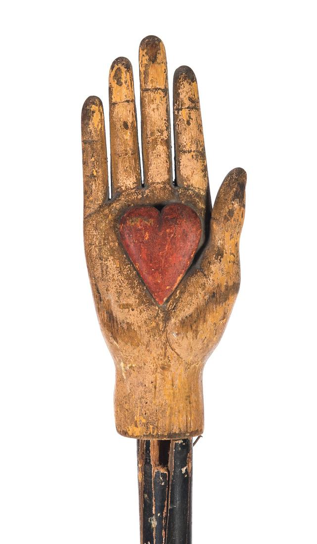 IOOF Odd Fellows Folk Art Carved Painted Heart In Hand (1 of 3)